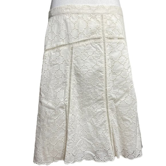 100% Cotton Eyelet Skirt NEW 12 Knee Length Ivory Cream Scalloped Broderie Lace - Picture 5 of 15